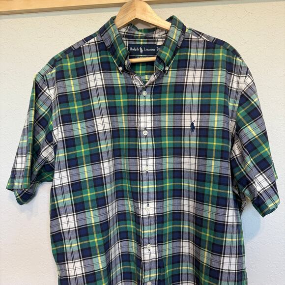 Men's Ralph Lauren Blue Label Blue and Green Plaid Short Sleeve Button Down Sz L - Picture 3 of 8